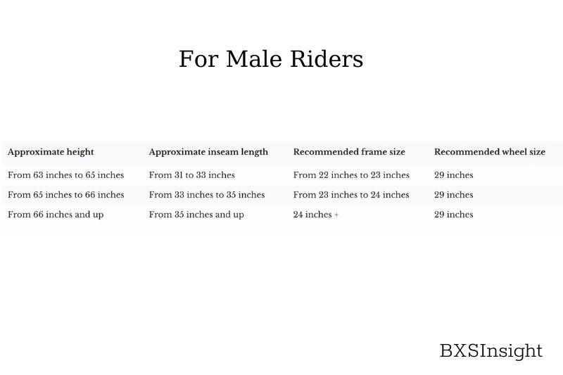 Size for male riders